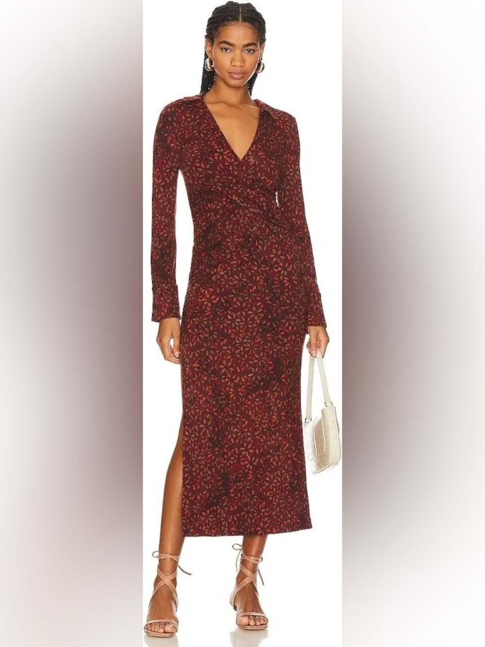 Free People Rust and Brown Floral Long Sleeve Wrap Maxi Dress BNWT